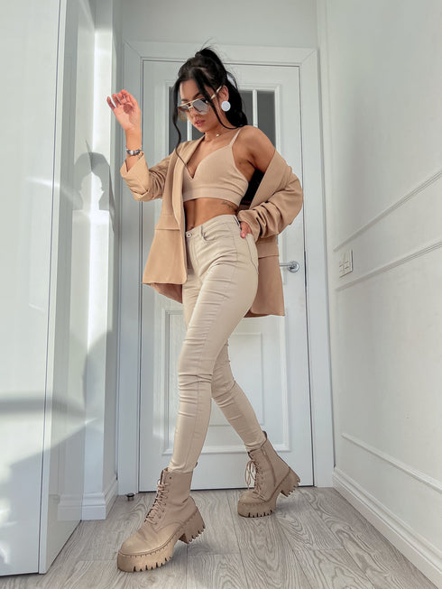 Ādas imitacijos kelnės "OCTOBER WARM" Z2150-2 - ŠVIESIAI SMĖLINĖS